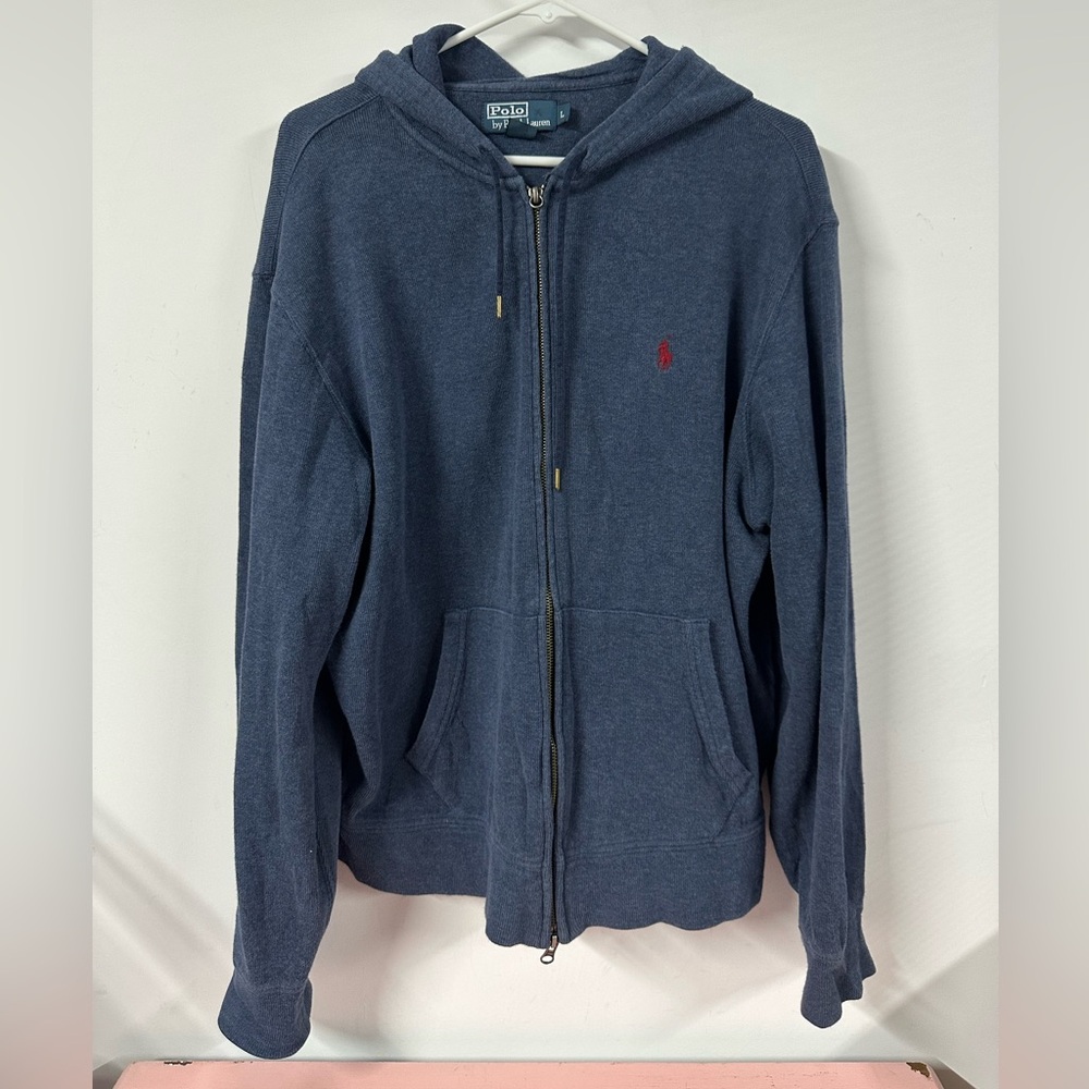 Polo Ralph Lauren Blue Full Zip Hoodie Jacket Mens Large Double Zipper Pony